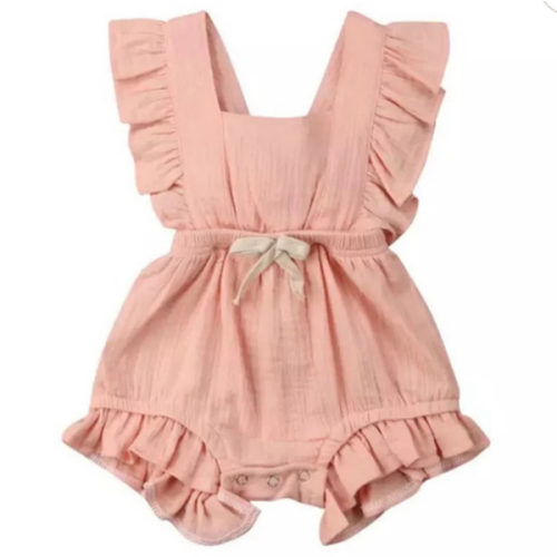 Baby Girls Pink Cotton Frill Romper