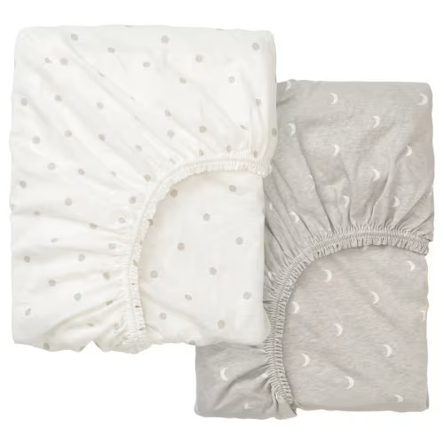 LENAST Fitted sheet for cot, dotted/moon