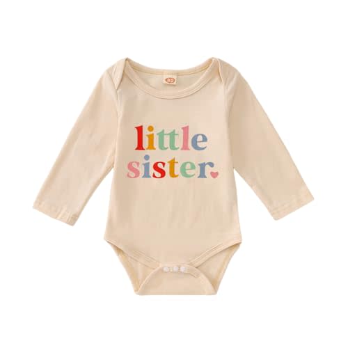 IZYJOY Little Sister Outfit Newborn Baby Girl Announcement Long Sleeve Onesie Bodysuit Infant Coming Home Romper Clothes