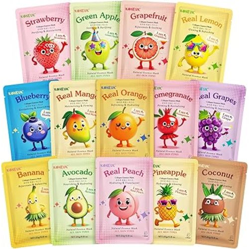 14 Pack Fruit Face Masks Skincare for Kids, Sheet Hydrating Facial Mask