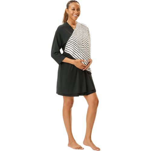 Motherhood Maternity Womens Nursing Chemise Nightgown, Robe and Swaddle 3-Piece Set