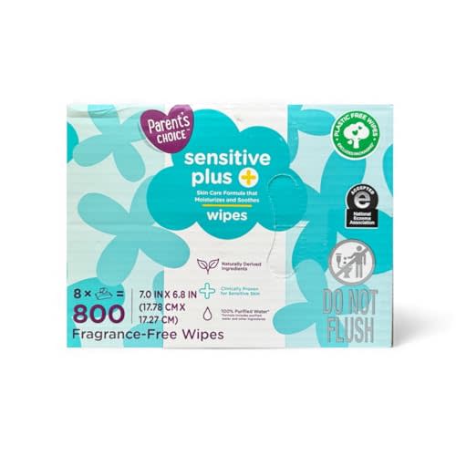 Parent’s Choice sensitive plus + Fragrance-Free Baby Wipes – 800 Count, Flip-Top Packs, Hypoallergenic, Non toxic, Parabens, Dyes, Phthalates, Alcohol & Fragrance Free, pH Balanced for Delicate Skin