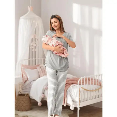 Women's 2-Pack V-Neck Maternity Nursing Pajama Set - Maternity Clothing, Postpartum Outfits, V Neck Shirt, Breastfeeding Sleepwear with Pockets - TikTok Shop