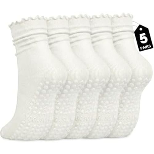 Pilates Socks with Grips, Womens Non Slip Cotton Yoga Socks