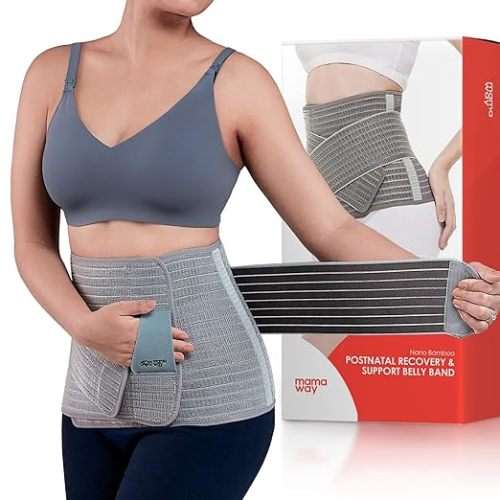 Mamaway SSnugFit Postpartum Belly Band – Ultra-Breathable, Contoured C-section Belly Binder, Postnatal Girdle for Abdominal Support & Back Pain Relief, Made with Soft, Skin-Friendly Fabric