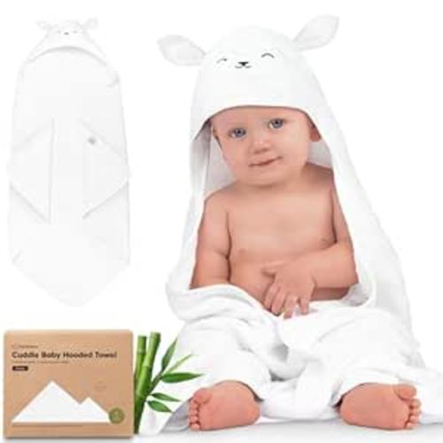 KeaBabies Hooded Baby Towel for Newborn - Viscose Derived from Bamboo Large Baby Bath Towels with Hood for Boys, Girls, Toddler, Extra Absorbent & Soft Newborn Bath Essentials (Lamb, Regular)