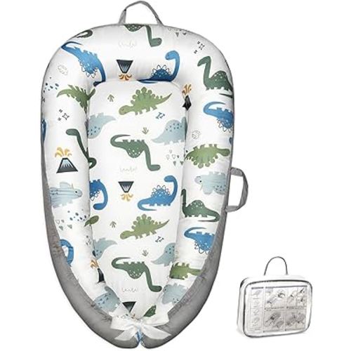 Portable Baby Lounger for Supervised Play and Rest, Soft Breathable Infant Mat for Tummy Time, Home, Travel, Baby Gifts- Dinosaur
