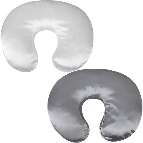 Pro Goleem Satin Nursing Pillow Cover 2 Pack Soft Silk Feeling Feeding Pillow Slipcover for Breastfeeding Moms Fits Standard Infant Nursing Pillow or Positioner Gray and White