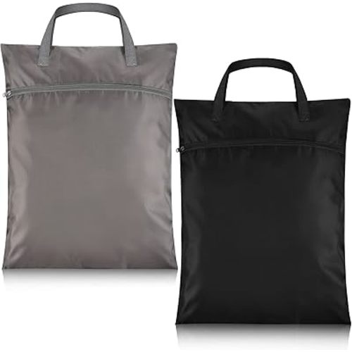 Oudain 2 Pcs Travel Laundry Bags Waterproof with Handle Dirty Clothes Bag for Traveling Hanging Laundry Hamper with Two Zippered Pockets Washable Reusable for Sports Home Travel College
