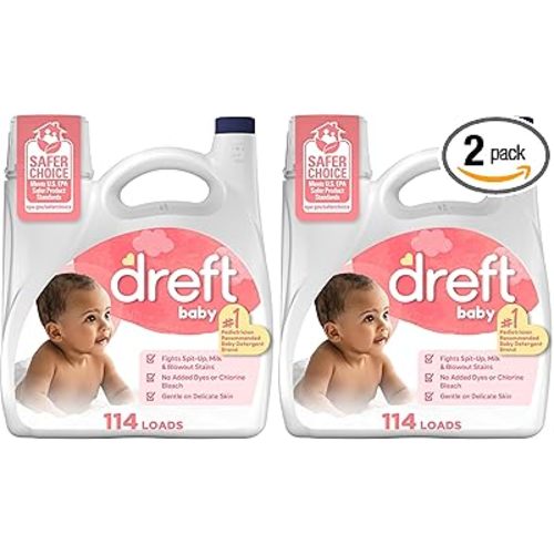 Dreft Stage 1 Newborn Baby Liquid Laundry Detergent,Gentle on Sensitive Skin,HE Compatible,114 loads,(Pack of 2)