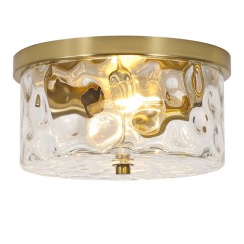LamQee 2-Light 11.8 inch Flush Mount Ceiling Light Farmhouse Kitchen Island Ceiling Light Gold Fixture with Clear Bubble Glass