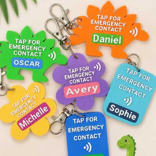 Personalized NFC Emergency Tag, 3D Printed Keychain, Kids, Teens, Adults