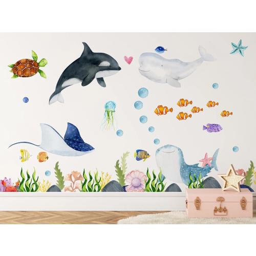 Ocean Animals Wall Decal - Nursery Undersea Wallsticker - Sea Animals Decals - Nautical Nursery Decor - Peel and Stick