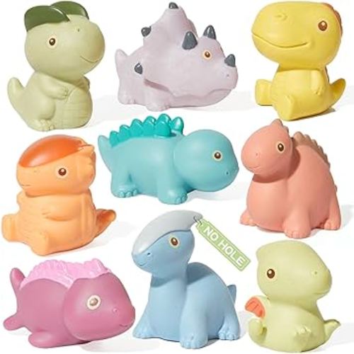 Bath Toys, Dinosaur 9 Pack | Sealed, No Hole & Mold Free Bath Toys Design | Soft, Squeezable & Float on Water | Safe & Non-Toxic Easy-Grip Baby & Toddler Bath Toy Set | Baby Pool Toys