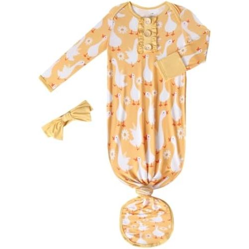 Baby Newborn Knotted Gown, Soft Breathable Viscose from Bamboo for Infant Home Coming Outfit, Knotted Gown with Headband