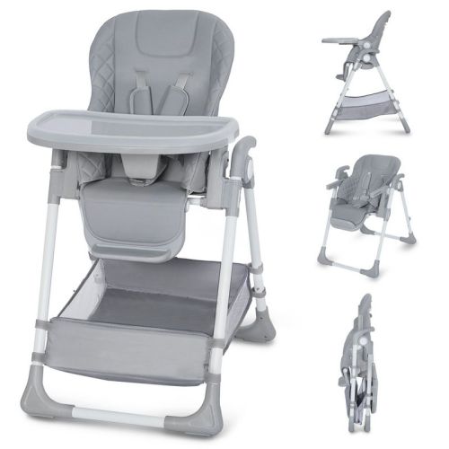 Kinder King Foldable High Chair for Babies & Toddlers, Adjustable Height, Recline, Storage Basket, Double Trays, Easy to Clean