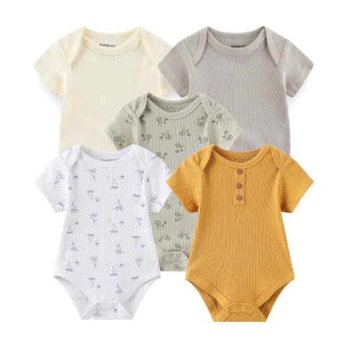 Kiddiezoom Newborn Baby Unisex Cotton One-Piece Bodysuits Baby Gift 5-Pack Baby Clothes