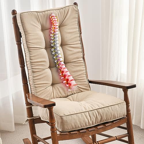 SUNROX Memory Foam Jumbo Rocking Chair Cushions, FadeShield Water Resistant Non Slip Durable Tufted Pads, Set of Seat & Back Cushion with Ties for Indoor/Outdoor Rocker, 2 Piece, Husk Birch