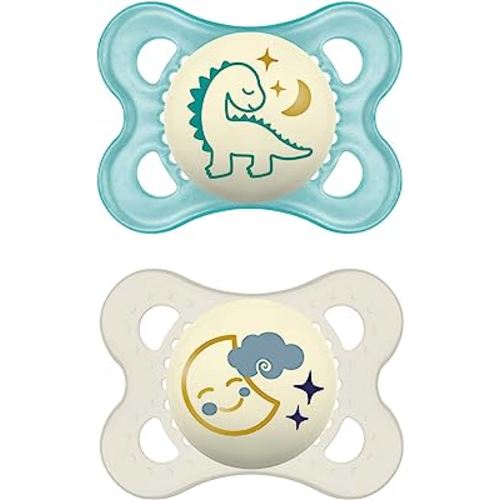 MAM Night Pacifiers 0-6 Months, Best for Breastfed Babies, Glow in the Dark, Baby Boy, 2 Count