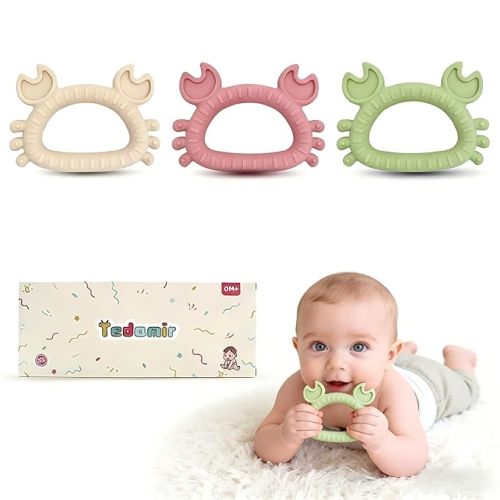 Mini Teething Toys for Newborns 0-3-6Months Food-Grade Silicone BPA-Free Anti-Choking One-Piece Design Soft & Non-Toxic First Teether for Tiny Hands Easy Grip, Gentle Gum Massage, Multi-Color 3-Pack