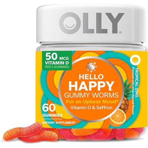 OLLY Hello Happy, Mood Support Gummies for Adults*, Vitamin D - 60 Count