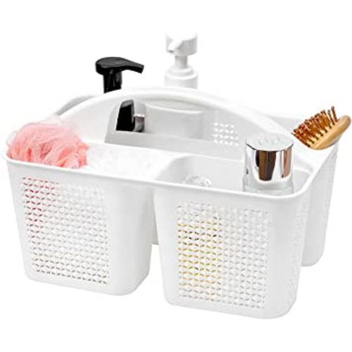 UUJOLY Plastic Portable Shower Caddy Basket Bucket, Cleaning Shower Basket with Handle Compartments Storage Basket Organizer for Bathroom Kitchen College Dorm Sink, White