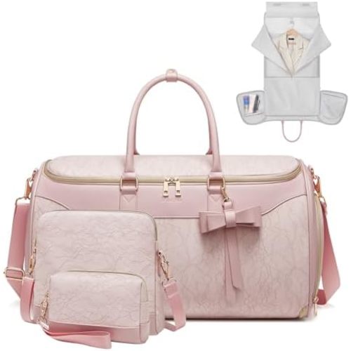 Garment Bags for Travel,45L Carry on Convertible Garment Duffle bag for Men Women - 3 in 1 Hanging Suit Travel Bag with Shoulder Strap (Pink-A)