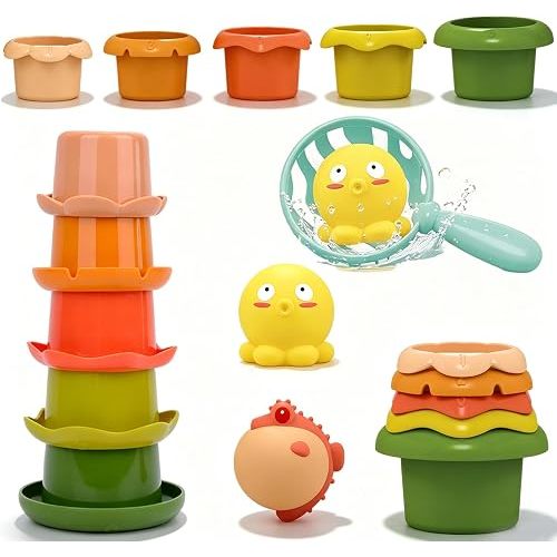 Mold Free 8PCS Baby Bath Toy, Water Toys Stacking Cup for 6-12 Months Baby | Bath Toy Stacked Cup