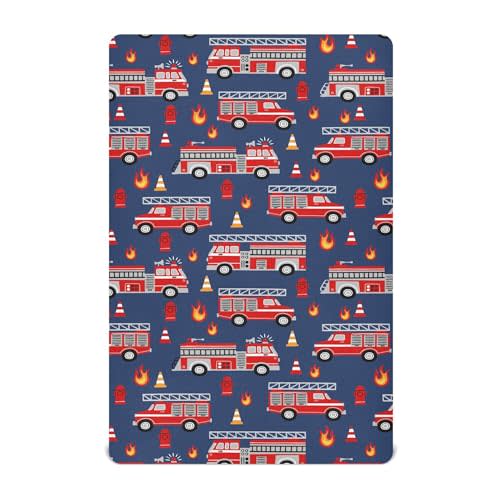 Mazeann Fire Trucks Red Cars Crib Sheets Soft Breathable Fitted Baby Crib Sheets Mattress Cover for Girl Boys, 52" x 28" x 9"