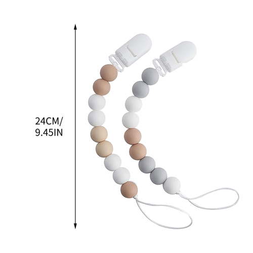 Silicone Pacifier Clips,2pcs Pacifier Holder Clip for Baby Boy Girl Fits All Pacifier,Binky,Teething Toys,Highchairs,Car Seat,Strollers-Neutral Color