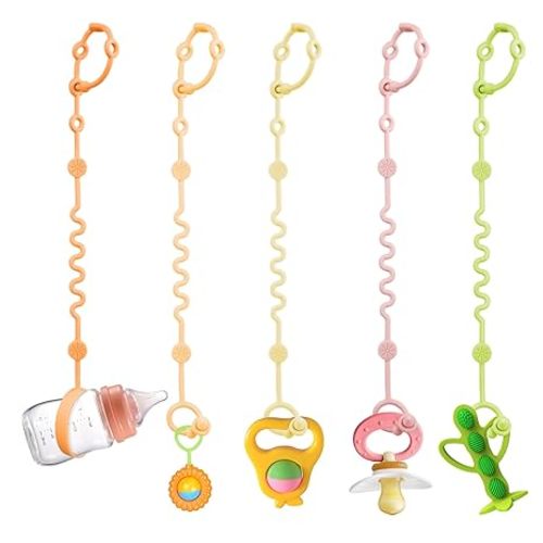 LittleHugs Toy Straps for Baby, 5pcs Adjustable Toy Holder for Stroller Accessories, Silicone Tether Pacifier Clip, No Throw Travel Essential Leash for High Chair, Car Seat (Girl-5 Pack)