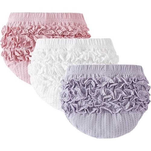Baby Girl Bloomers Ruffle Diaper Cover for Girls Ribbed 3-Pack Newborn Infant Toddler Underwear for Cake Smash, Daily