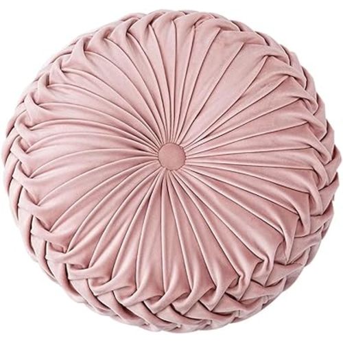 Round Velvet Pillow for Couch Small Handmade Decorative Throw Pillow for Bed Bedroom 13.7” Pink