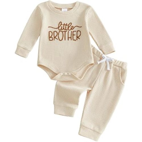 Newborn Baby Boy Fall Outfit Set Romper Pants Infant Waffle Clothes