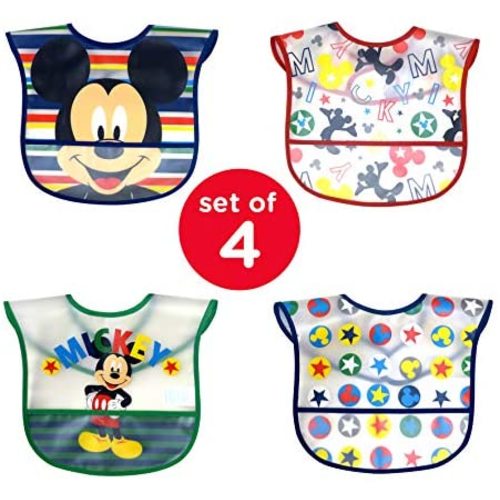 Disney Mickey Mouse 4Count Easy Wipe Toddler Bib with Crumb Catcher