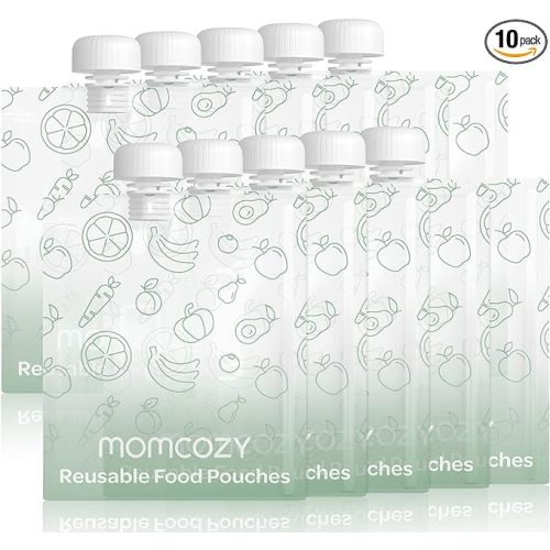 Momcozy Reusable Baby Food Pouches for Toddlers,BPA Free Plastic,Food Safe,Freezer Safe,Refillable for Applesauce Yogurt & Puree Squeeze Pouch,10 packs,7oz