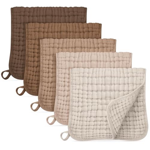 Muslin Burp Cloths for Baby 100% Cotton Burping Cloths for Boys Girls Large 20"X10" Extra Soft and Absorbent 5 Pack - Gradient Coffee