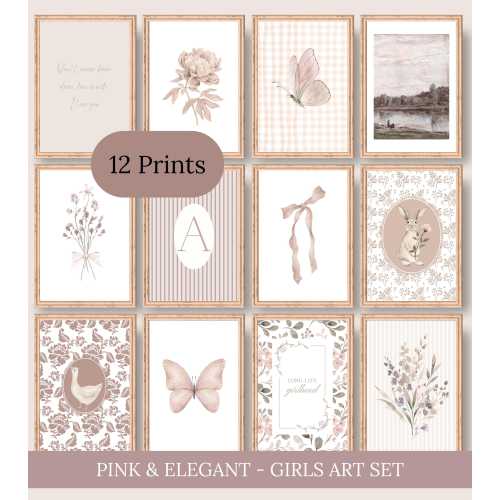 Vintage Pink Nursery Prints | Butterfly & Floral Wall Art Set | Baby Girl Room Decor | Feminine Nursery Printable | Cottagecore Gallery Wall