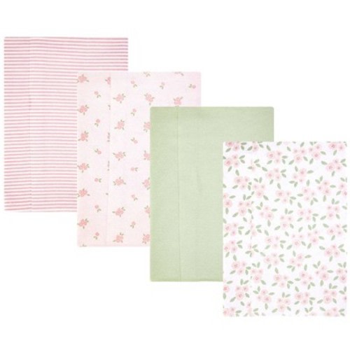 Hudson Baby Girl Cotton Poly Flannel Burp Cloths 4-Pack, Sweet Little Floral, One Size