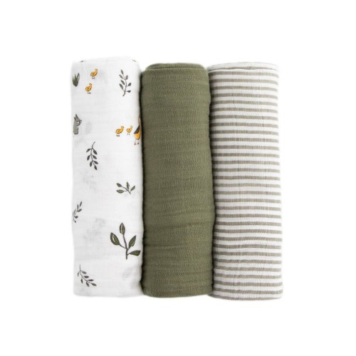 3-Pack Cotton Muslin Swaddle Blankets, One Size