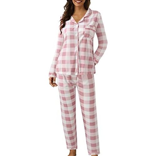 Pajama Sets For Women 2 Piece Pants Cute Button Up Long Sleeve Nightwear Sleepwear Pj Lounge Sets With Long Pants