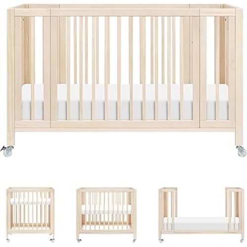 babyletto Rolli 9-in-1 Convertible Baby Crib w/Wheels - Includes Conversion Kits for Bassinet, Standard Crib, Toddler Bed, Daybed & Junior Bed - GREENGUARD Gold - 3 Adjustable Heights, Washed Natural