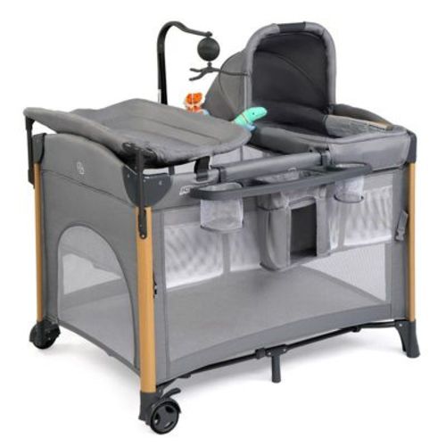 Karl Home 7 In 1 Bassinet Bedside Crib All In One Nursery Center in Gray With Changing Table