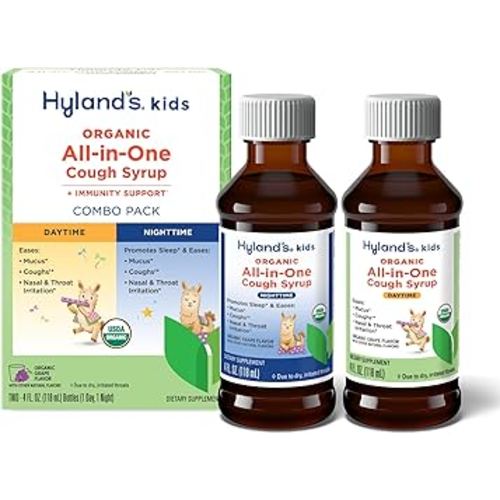 Hyland's Kids Organic All-in-One Grape Cough Syrup Day & Night, Two 4 Ounce Bottles