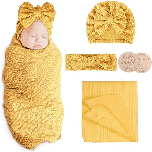 Newborn Receiving Blanket Wheat Ear Bow Hat Hairband Set