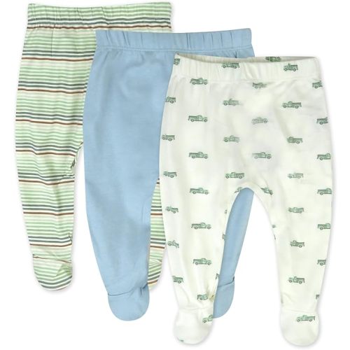 HonestBaby Baby 3-Pack Footed Pants Roomy Fit Pull on Bottoms 100% Organic Cotton for Infant Baby Boys, Girls, Unisex