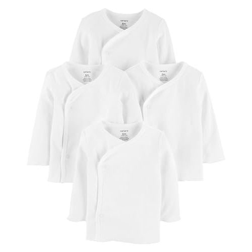 Carter's Unisex 4 Pack Long Sleeve Side Snap Mitten Cuff Shirt