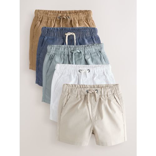 Navy/Chambray/Tan/White/Blue Pull On Shorts 5 Pack (3mths-7yrs)