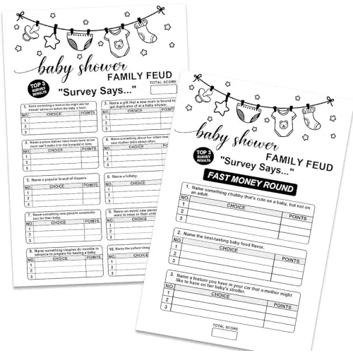 Baby Shower Family Feud Game 50 Family Feud Cards 3 Fast Money Round Cards 1 Instruction Card Baby Shower Decorations Gender Reveal Party Supplies