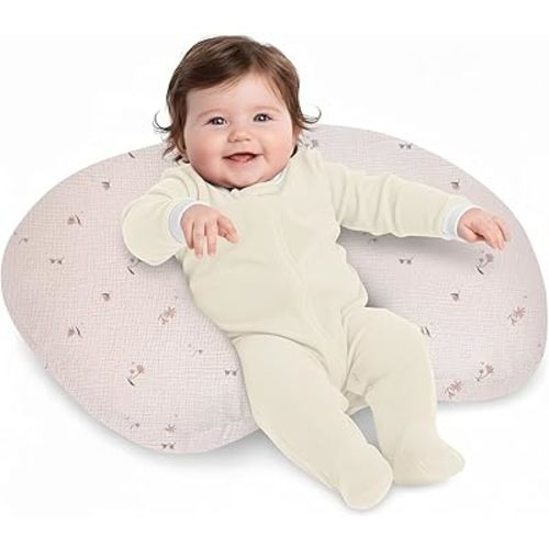 Little Grape Land Muslin Nursing Pillow for Breastfeeding, Soft and Supportive Breastfeeding Pillow for Mom and Baby, Cute Feeding Pillow with Removable Cover for 0–12 Months(Fog Flower)